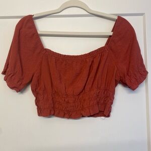 Paper Crane Rust Puff Sleeve Crop Top